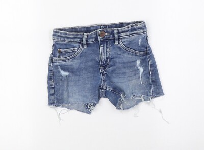 & Denim Mädchen blau Baumwolle Bermuda Shorts Größe 7-8 Jahre normaler Reißverschluss - Destressed