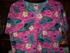 JURASSIC WORLD LADIES NURSING SCRUB TOP SIZE LG ULTRA SOFT STRETCH DINOSAUR NEW