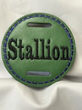 1 X 9cm GREEN  LEATHER Black STALLION Bridle Disc Disk Badge   Show Showing