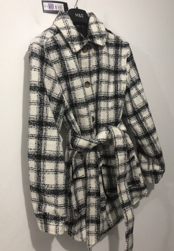 M & S Checked Textured Belted Shacket Jacket With Wool UK 8 £65 - Picture 3 of 14