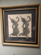  Framed Thai Temple Charcoal Rubbing Rice Paper Art 29x29"