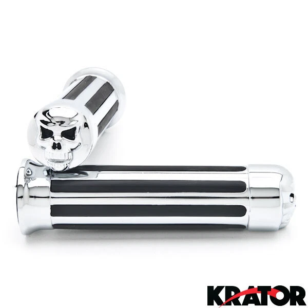 Nuevas empuñaduras de manillar calavera cromadas de 1" para Yamaha Kawasaki Honda Harley Suzuki Foto 3 de 4