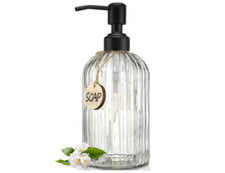 JASAI 18 Oz Clear Glass Soap Dispenser with Rust Proof Stainless Steel Pump,