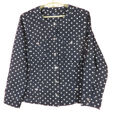 Chaps Women Heavyweight Canvas Cotton Jacket Navy Blue Polka Dot Pocket Plus 3x
