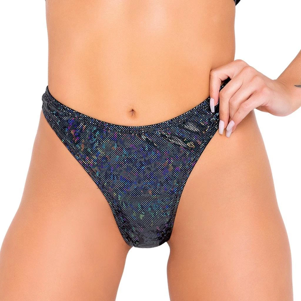 Shimmer Bikini Style Shorts Thong Back Mini Bottoms Sparkle Metallic Black  6072B