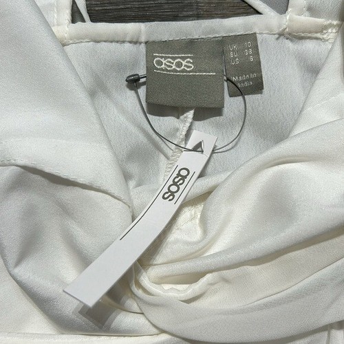 Nuevo con etiquetas Mini Vestido Blanco Transparente Diseño ASOS Talla 6 Manga Acampanada Plisado Forrado - Imagen 8 de 14