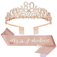 CIEHER 80th Birthday Crown  80  Fabulous Sash  Tiara Set