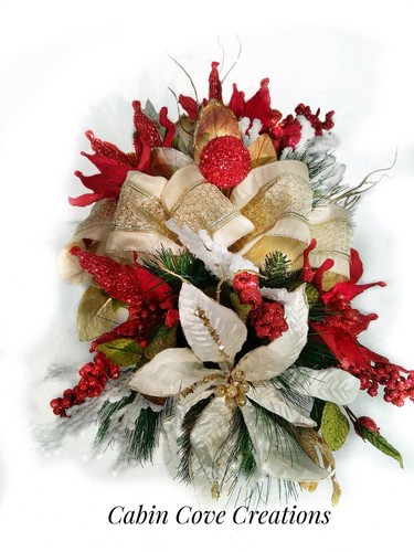 Christmas Sleigh Floral Arrangement Holiday Centerpiece - Picture 10 of 11