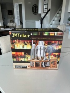 NEW 10-Piece Cocktail Shaker Set with Bamboo Stand JMTnker Bartender Kit