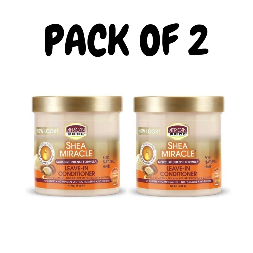 2 X AFRICAN PRIDE SHEA BUTTER MOISTURE INTENSE MIRACLE LEAVE-IN CONDITIONER 425g