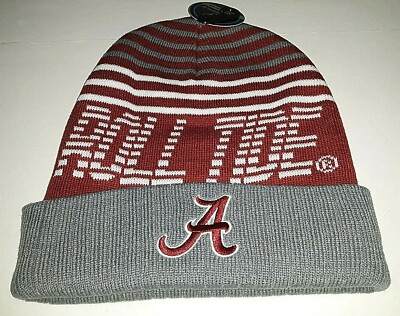 Alabama Crimson Tide NCAA Red and Grey Striped Knit Hat Cuffed - Main Image