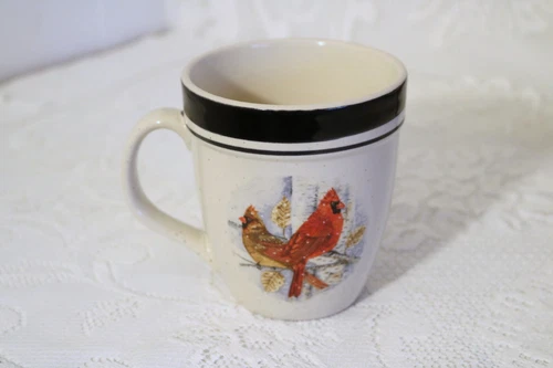 FOLK CRAFT SCOTTY Z CHINA CARDINAL STONEWARE 4 3/8"h Coffee Mugs Set of 2