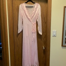 Vintage Cinema Etoile 2pc Nightgown Robe Set Womens Size M Pink Sheer