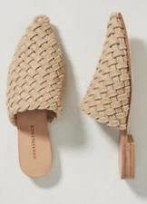 New $260 Anthropologie x Huma Blanco BRAIDED 37 | 7 Beige Leather Mules Flats