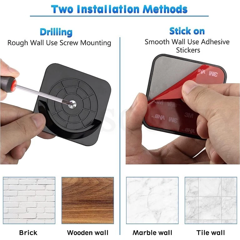 4件装粘性浴帘杆支架适用于墙面易于安装黑色 — 第 4/4 张图片
