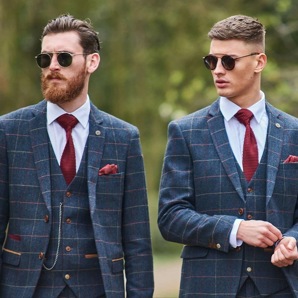 Luxury Plaid Suits Men Formal Grooms Wedding Tuxedo Double Breasted Coat Pant Design Latest Fashion