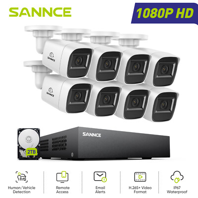 SANNCE 5IN1 8CH DVR 1080P Video CCTV Outdoor Camera Security System AI Motion 2T