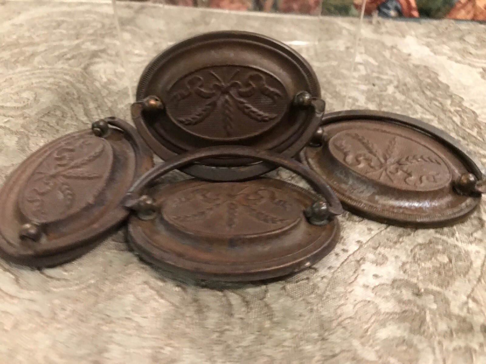 Vintage Antique Drawer Pull Sheraton  Traditional Set Four Handles Brass Handle