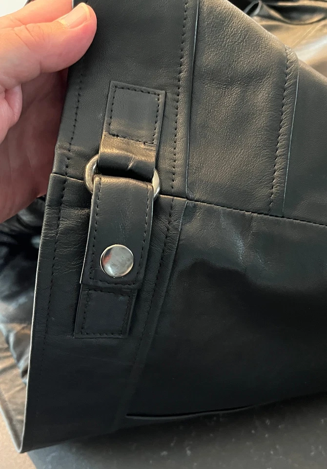 NEW NYC Cafe Racer Black Leather Motorcycle Jacket Medium Biker Zip Snap Collar - Image 4 of 4