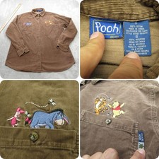 Disney Pooh Corduroy Shirt Men Small Relaxed Brown Acre Embroidered Rare VTG 90s