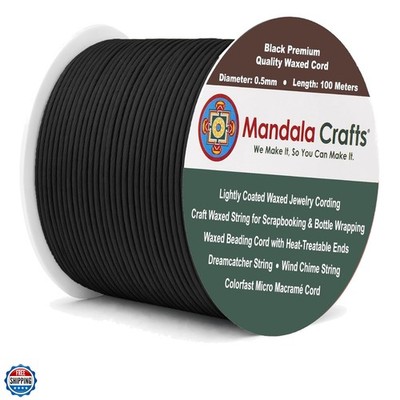 0.5mm Black Cotton Waxed Cord for Jewelry Making, 109 Yards   Waxed Cotton St...