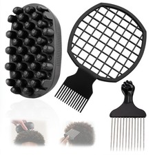 FOWSRHRG 3 Pack Silicone Curling Hair Brush  Metal Afro Handheld size, Black