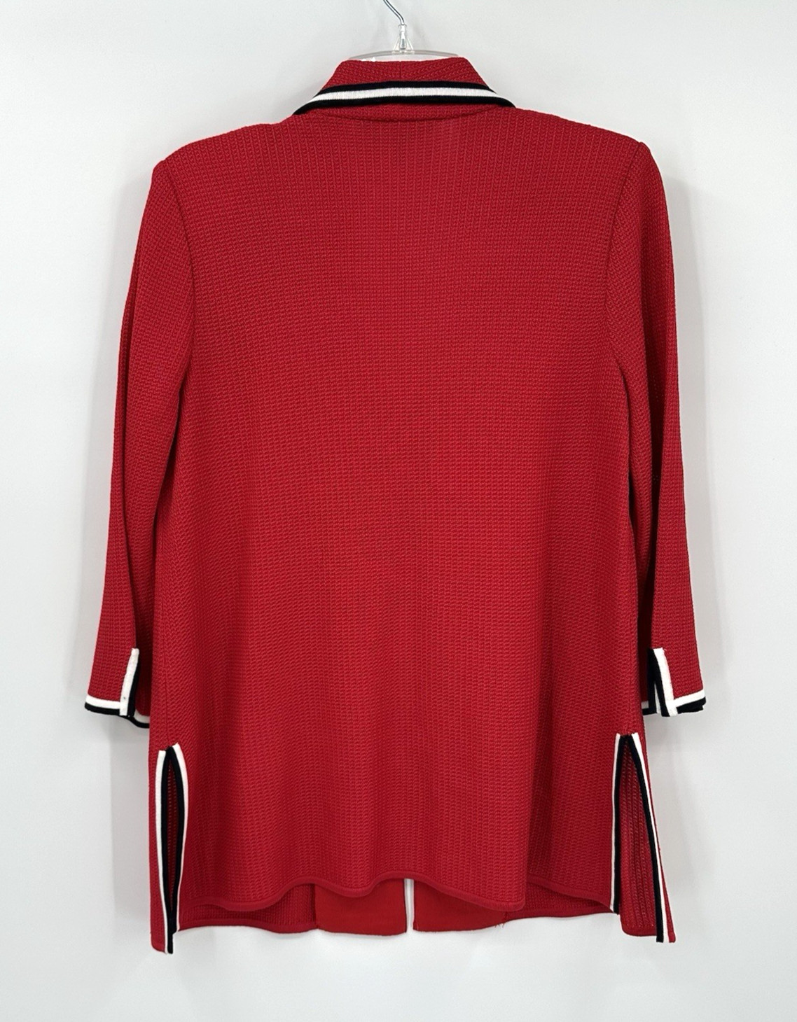 MING WANG cardigan sweater jacket tunic 3/4 sleeve knit stretch acrylic red S