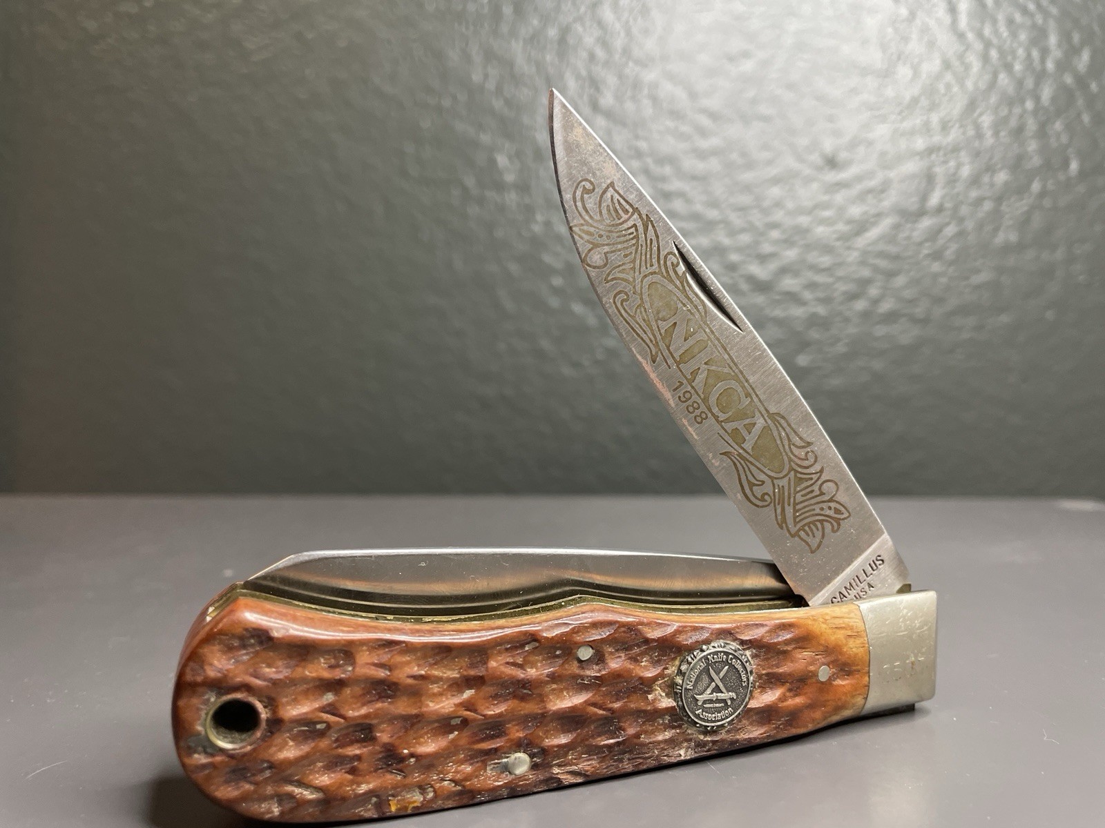 1988 Camillus NKCA Club Jumbo Trapper – Brown Jigged Bone - No Box | FREE SHIP