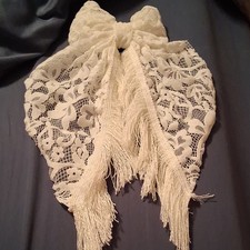 White Lace Bow Barrette Clip w/ Fringe, Floral Pattern, Women  s Hair