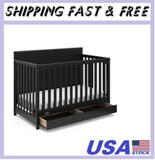 Hadley 5-in-1 Convertible Crib with Drawer, Black GREENGUARD Gold Certified