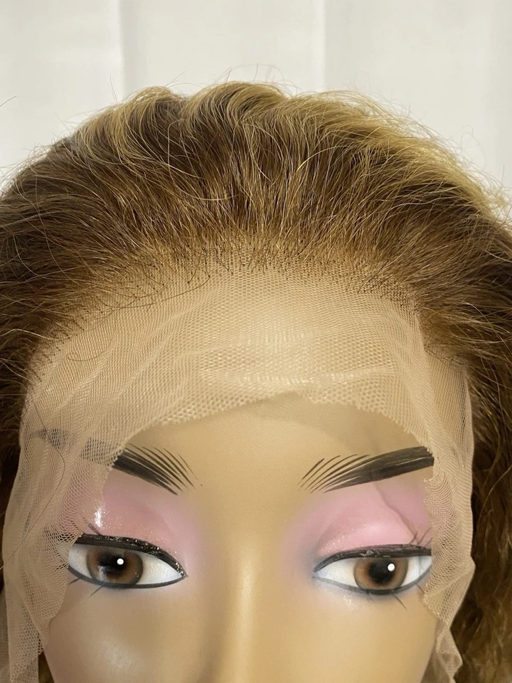 Curly 13x4 Lace Front Wig 4/27 Ombre Honey Blonde Glue Less Pre-Plucked 2O Inch - Image 3 of 4