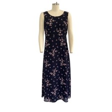 Vintage 90s Jolibel Cottage Core Black Maxi Dress with Pink Flowers