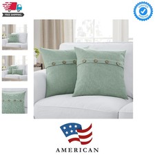 Set of 2 Sage Green Square Pillow Covers 18 x 18 Farmhouse Pillow Covers with...