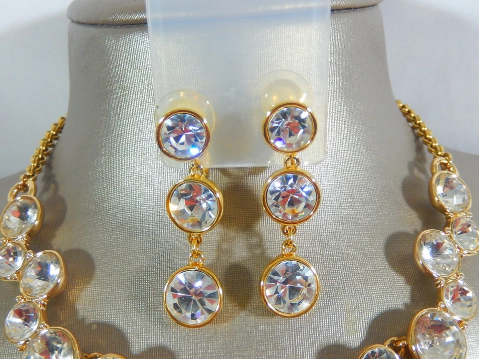 JUEGO BISEL JOAN RIVERS CRISTAL COLGANTE CLIP PENDIENTES Y COLLAR DECLARACIÓN CASADO Foto 3 de 4