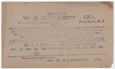 PROVIDENCE RI Postal Card W E BARRETT CO. Seed/Bugs, to Amiot FALL RIVER MA 1911