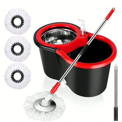 360° Spin Mop and Bucket Set with Stainless Steel Wringer, Telescopic Handle & 3