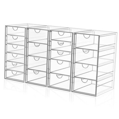 Acrylic Makeup Organizer with 4 Pack Clear Storage Drawers, 19 Drawers