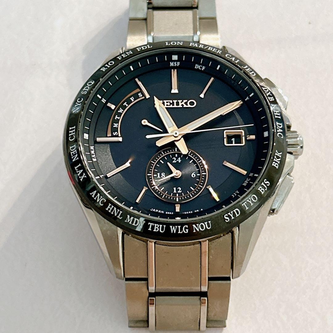 SEIKO◇ソーラー腕時計/アナログ/WHT/SLV//電波 BRIGHTZ ブライツ 8B63