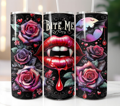 Bite Me Sexy Vampir Thermo Reisebecher Becher Brandneu Geschenkbox Strohhalm