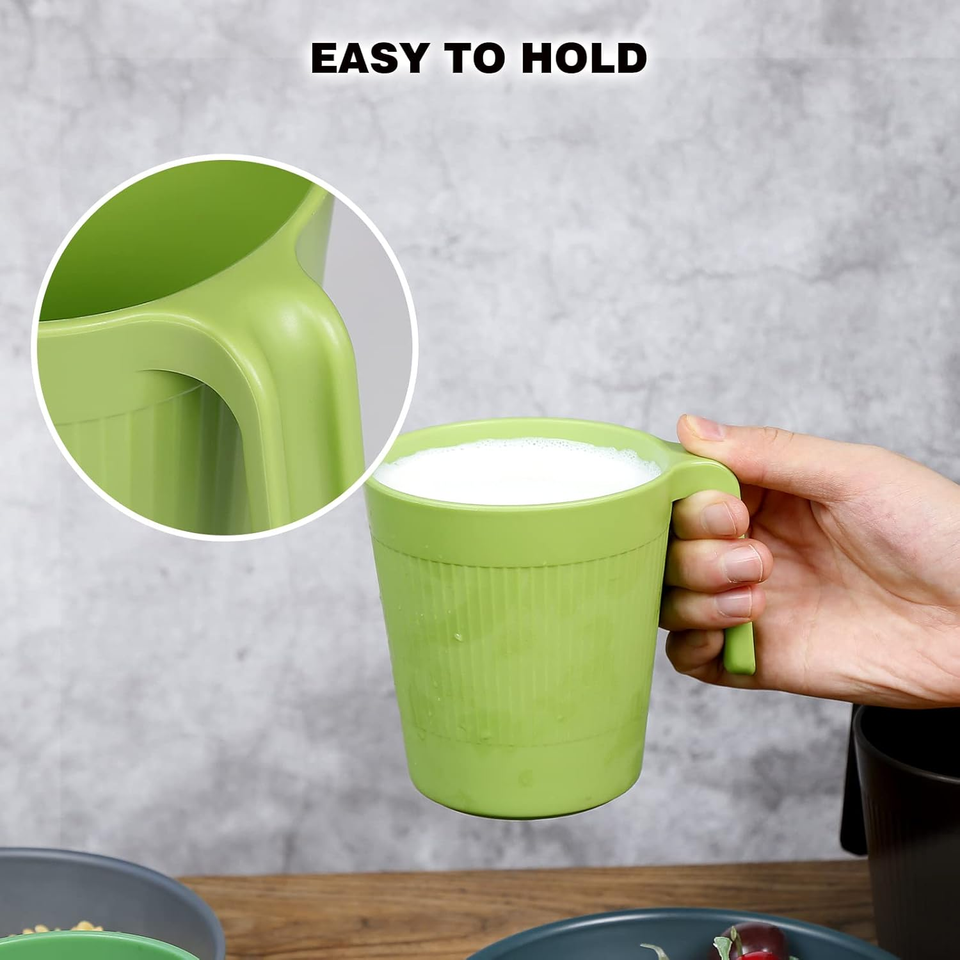 Tazze Da Latte HERCHR Set Di 6 Tazze Da Caffè In Acciaio Inox Da 300 Ml Con Manico E Supporto Per Tazza Per Barbecue, Casa, Ufficio, Festa Tazze Latte - Foto 10