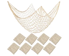 8 Pieces Natural Fish Net Decoration 80" x 40", Wall Hanging Cotton Fishnet