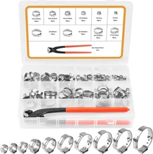 115Pcs Single Ear Hose Clamps Kit, 6-28.6Mm Stepless Hose Clamps with Ear Clamp