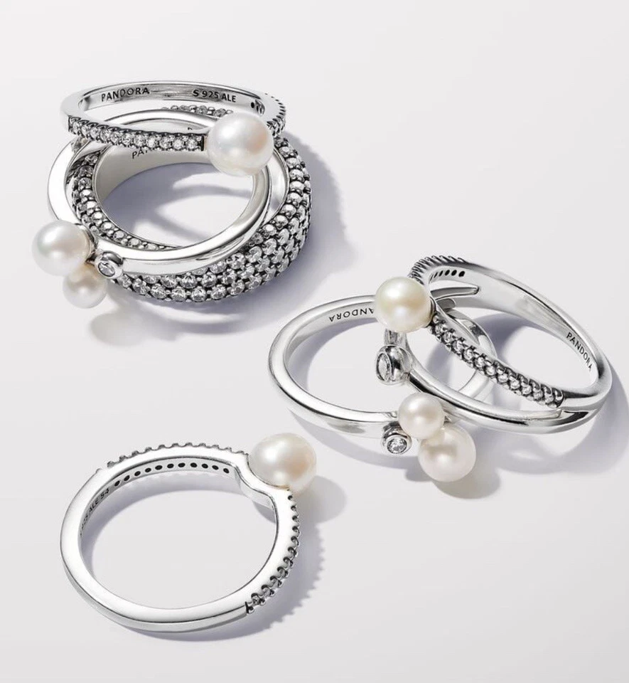 Anillo PANDORA Duo Perlas y Piedra Plata 193156C01 Foto 3 de 4