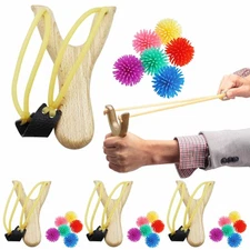 4 Classic Sling Shot High Velocity Wooden Toy Catapult Slingshot Gift Kids Party