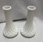 Vintage Hoosier White Milk Glass #4062-6" Tall Diamond Ribbed Bud Vases Set Of 2