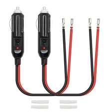 Maixbomr 2Pcs Cigarette Lighter Male Plug 16AWG 10inch Cable 12V Fuse LED