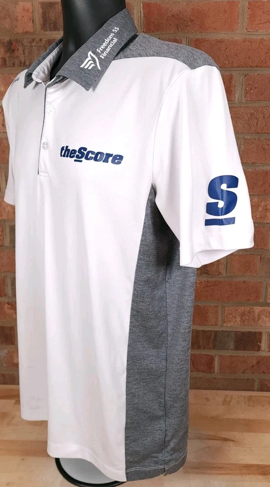 Mackenzie Hughes PGA Ping Tour Issue White Gray Polo Shirt Mens Medium Foto 2 de 4