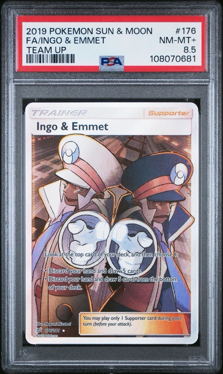 POKEMON INGO & EMMET PSA 8.5 (POP 1) FULL ART TEAM UP #176 SUN