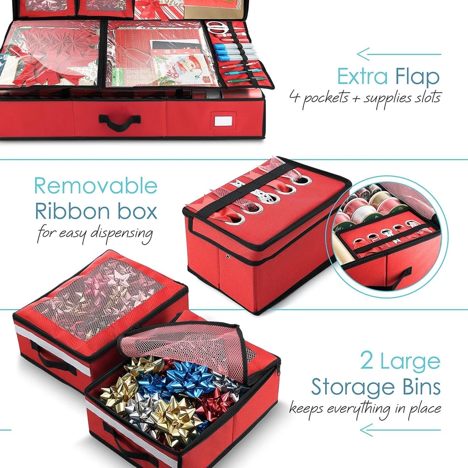 Hearth & Harbor Wrapping Paper Storage Container with Ribbon Extra Large, Red  - Image 4 of 4