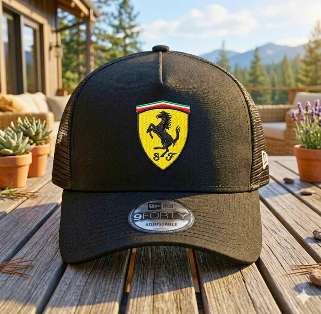 Ferrari Embroidered Trucker Hat Mesh Snapback Formula Racing Sport Cap